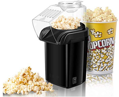JHNEA Popcorn Maker, Electric Healthy Fat Free Popcorn Machine 1200w Power, Easy to Make Healthier Snack Popcorn Within 3 Mins,BLACK