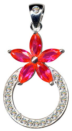 I KETTENANHÄNGER Blume I Echt 925 Massiv Silber und Zirkonia I Jugendstil Design I Steinarbe: klar weiss rot I Online Shop Schmuck kaufen I 51021 I