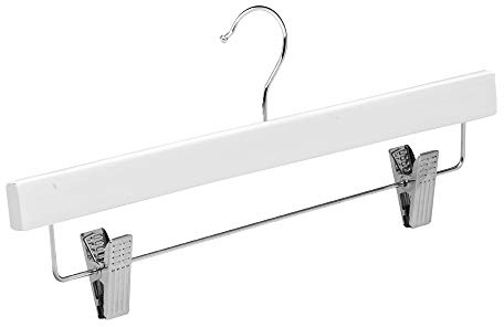 Perchas de Madera para Falda Blancas 36 cm Pack 12 COM-FORT HOUSE | Pinzas ajustables, Gancho giratorio 360°, Madera resistente, Sujeción firme