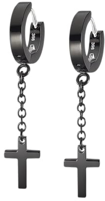 LOTUS STYLE Pendientes Hombre - Acero Inoxidable 316L Cruz Colgante - Cierre Seguro - Ligeros, Cómodos y Resistentes - Pendientes Negros 40.12 mm LS2173-4/2