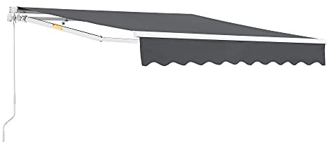 [en.casa] Toldo Impermeable Exterior Bitonto Toldo Articulado con Armazón y Brazo Extraíble Retráctil Manual y Enrollable con Manivela Parasol para Terraza Balcón Patio 300 x 250 cm - Gris Oscuro