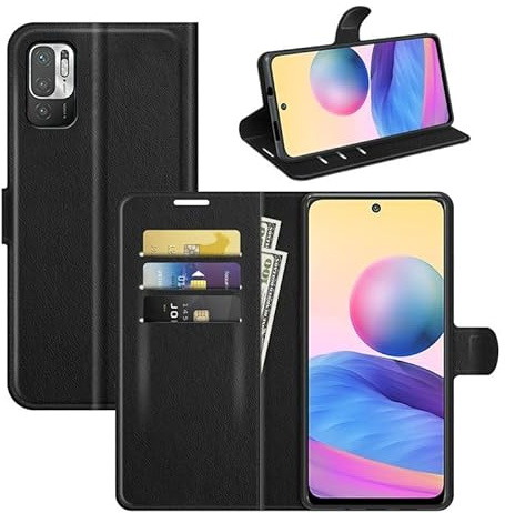 betterfon Handyhülle Kompatibel mit Xiaomi Redmi Note 10 5G | Premium Qualität TPU Klapphülle mit Kartenfächern | Magnetverschluss Handyhülle | Schwarz