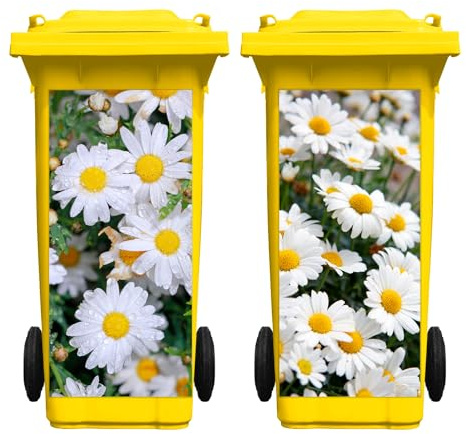 Nezyo 2 Sheets Wheelie Bin Stickers, Daisy Flowers Dustbin Sticker Decorative Self Adhesive Waterproof Large Floral Bin Decal for Dustbin Fridge Wall Indoor Outdoor Home Decor, 14. 37 x 30. 71 Inch