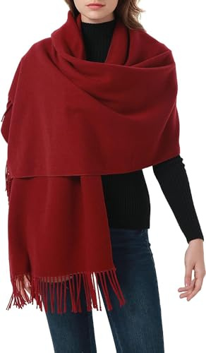 MEANBEAUTY Damen Kaschmir Schal Doppelseite Winterschal Wollschal Pashmina große Deckenschals Weihnachtsgeschenke-Dunkelrot