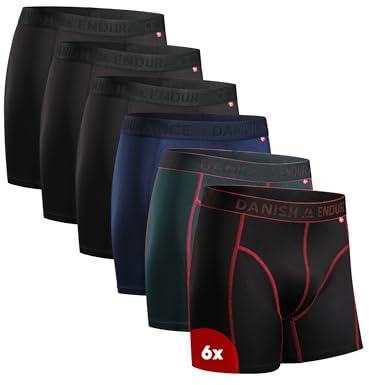 DANISH ENDURANCE Boxer Sportivi, in Microfibra, Elasticizzato, Intimo per Sport, da Uomo, 6 Paia, 3X Nero, 1x Blu, 1x Nero/Rosso, 1x Verde/Viola, M