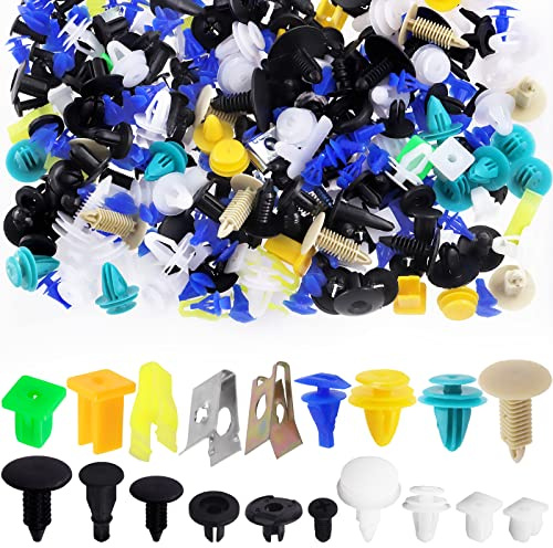 Swpeet 500 pièces Rivets de fixation de voiture en nylon mélangé avec du métal, Kit d'accessoires Push clip, Kit de clip de pare - chocs voiture rivet fixations, Parfait pour la plupart des voitures