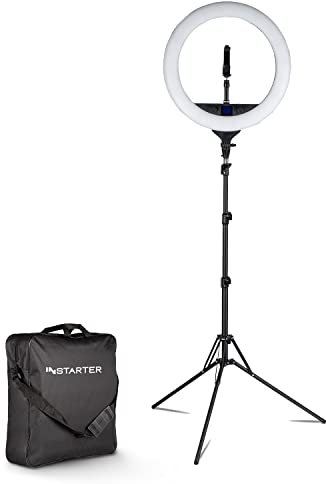 Instarter LED Ringlicht mit Stativ, Ringleuchte 180° schwenkbar, Videoleuchte 60 W mit Bi-Color, Flexible Kamera Beleuchtung dimmbar