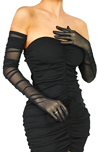 XXDingbs Women's Sexy Sheer Gloves Mesh Tulle Super Long Gloves Opera Christmas Costume Party Dance Glove Black