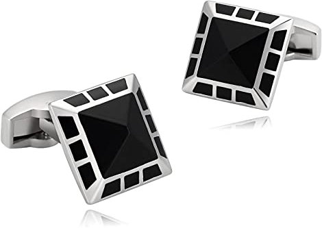 Stfery Manschettenknöpfe Herren mit Gravur, Manschettenknöpfe mit Gravur Silber Schwarz Edelstahl Cufflinks Rhombisches Quadrat Schmuck Geschenk
