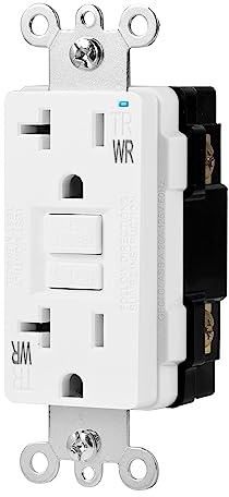 Amazon Basics Weather-Resistant Tamper-Resistant GFCI Receptacle with LED Indicator, Self-Test Feature, Ground Fault Circuit Interrupter for Indoor or Outdoor Use, 20 Amp, White