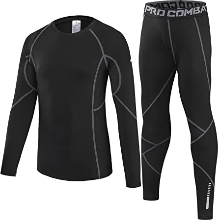 Leeboom Thermounterwäsche Kinder Fussball Skiunterwäsche Kinder Atmungsaktiv Funktionsunterwäsche Schnelltrocknend für Training Skifahren Radsport (Oberteil + Hose)