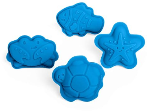 Bigjigs Toys - Ocean Blue Silicon Sandformen - 4 Pack -Silikon -Strandspielzeug, umweltfreundliches Strandspielzeug, nachhaltiges Sand- und Wasserspielzeug, Sandspielzeug für Kleinkinder im Alter von