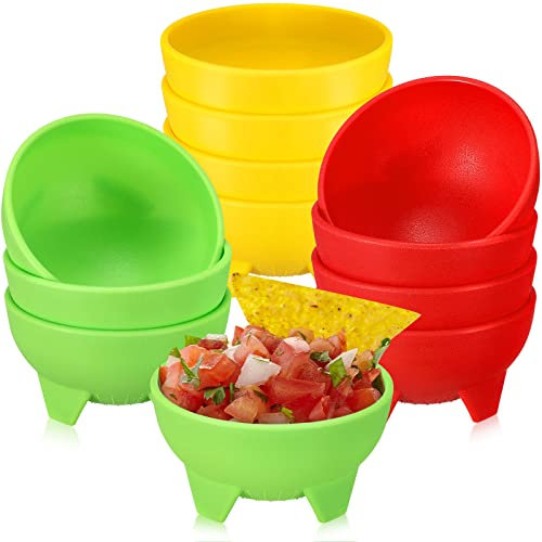 12 Pcs Salsa Bowls for Party Colorful Plastic Salsa Bowls Mexican Serving Side Dish Red Yellow Green Mexican for Fiesta Taco Bar Molcajetes Chip Guacamole Snack Nuts or Candy