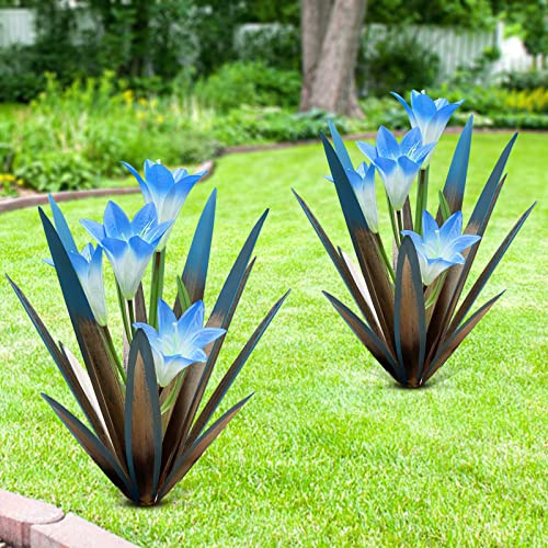 Plantes d'agave en métal pour décoration extérieure - Décoration de jardin mexicaine - Cadeau pour papillons, abeilles, oiseaux (2 grands et lys)
