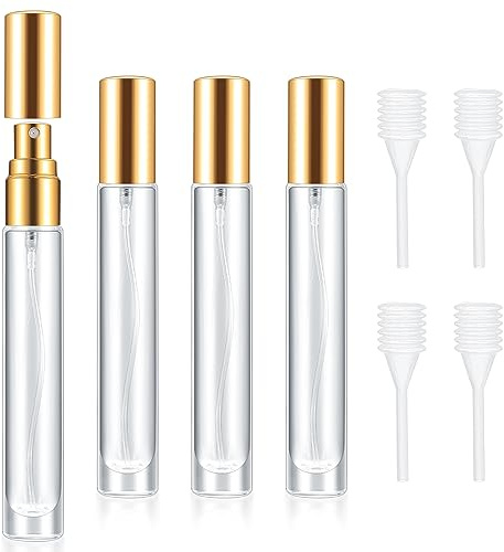 4 Pcs Glass Perfume Atomizers, Fine Mist Spray, Refillable Perfume Glass Spray Bottle, Empty Sample Bottles for Travel, Perfume, Makeup - Gold