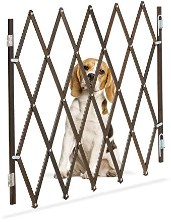 Relaxdays Hundeabsperrgitter, ausziehbar bis 118 cm, 69-82,5 cm hoch, Bambus, Hunde Schutzgitter für Treppe & Tür, braun