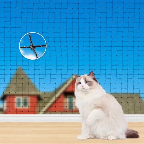 TOFFCAEA Filet de Protection Renforce Chat, 4x3m Filet de Protection Chat, Filet renforcé, avec 15m Corde de Fixation pour Sécuriser Les Balcons, Terrasses, Fenêtres, Lucarnes et Portes (Noir, 3x4 m)