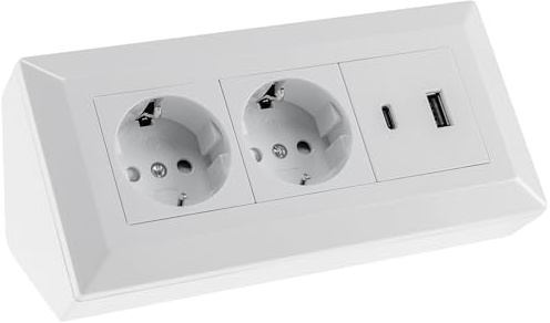 ChiliTec Ecksteckdose 2-Fach mit USB-A USB-C PD, Weiß | Steckdosenblock, Schutzkontaktsteckdose