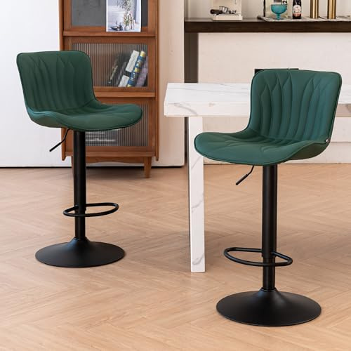Kidol & Shellder Bar Stools Set of 2 Modern Barstools Adjustable Swivel Faux Leather Wing Back Breakfast Counter Stools, Green, 3-5 Mins to Assemble
