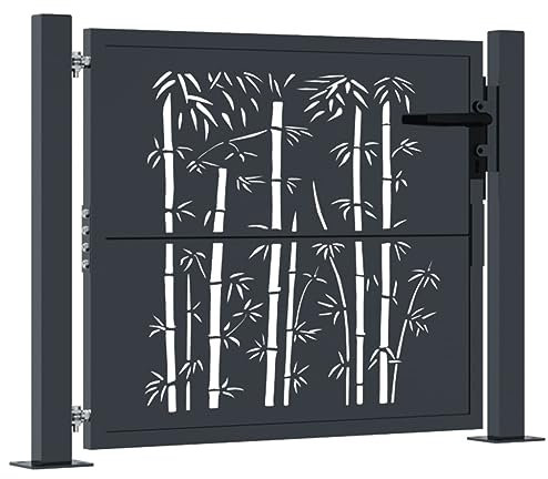 vidaXL Anthracite Steel Garden Gate Bamboo Design 105x105 cm - Durable Security Gate for Garden & Patio with Lockable System