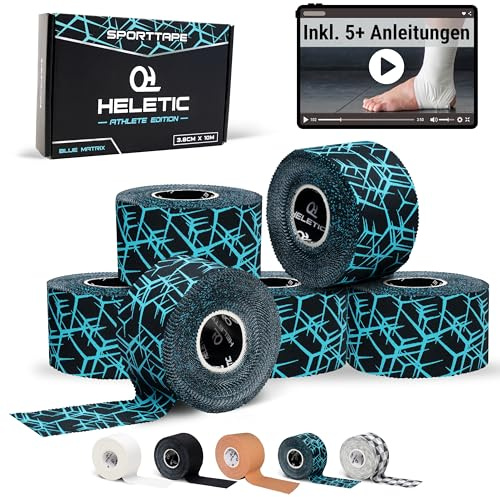 HELETIC Sporttape 3,8cm x 10m Athlete Edition - unelastisches starres Tape mit extra starker Klebkraft, leicht abreißbar & wasserabweisend (Blue Matrix, 6 Rollen)