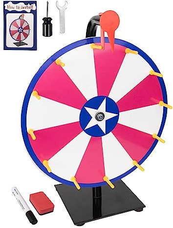 Roue de Prix de 30,5 cm - 12 emplacements de Couleur - Roulette de Table de la Fortune - avec marqueur effaçable à Sec et Gomme - pour Carnaval, Salon Commercial, gagnez des Jeux Fortune