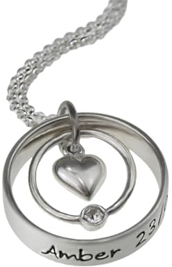 Timbalino Handgefertigte und Personalisierte Halskette mit Anhänger aus 925 Silber für Frauen, Ring Anhänger mit Gravur, Silberschmuck mit Namen