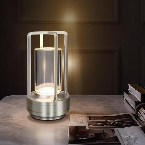 OOWOKS LED Tischlampe Kabellos Dimmbare Touch Akku Tischleuchte Wiederaufladbar Kristall-Laternen Lampe USB-C Aufladbar Batterie Indoor Outdoor Tischlampe für Restaurant Schlafzimmer Bar Esstisch