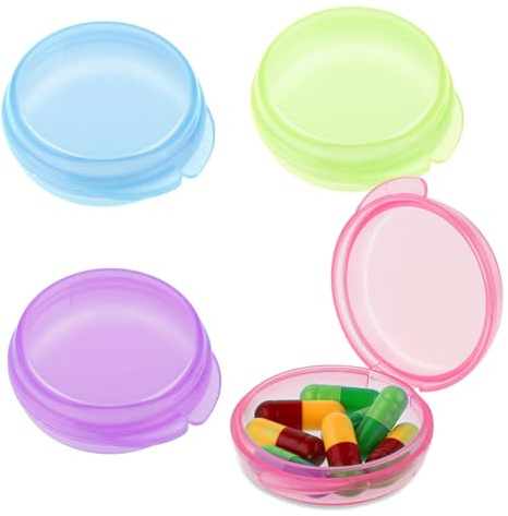 4 Pcs Mini Pill Organizer Small Pill Box Cute Portable Pill Case for Pocket Purse Travel Storage Containers Earplug Case Medicine Dispenser Vitamin Holder(Blue+Pink+Purple+Green)