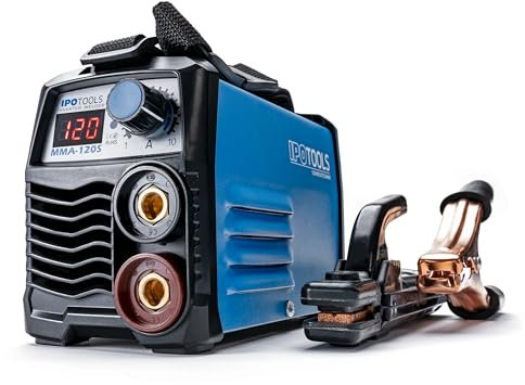 IPOTOOLS MMA-120S - Saldatrice a elettrodi 120 A, mini saldatrice elettrica, MMA/E, con display LCD, anti-stick, 230 V, 7 anni di garanzia