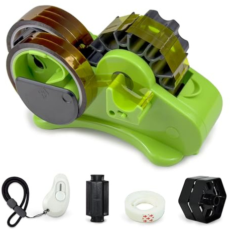 FINFINLIFE Heat Tape Dispenser Green Multi-Roll Set, PreCut 1. 4'' Pieces for Heat Press or Mug Press Machine, 1+3'' Core, Semi-Automatic Tape Dispenser with Compartment Slots