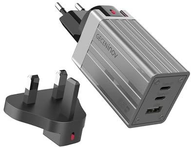 65W USB C Fast Travel Charger, 3 Ports GaN Charger with UK, EU, US Plugs, USB Power Supply Compatible with iPhone 16/15 Pro Max, iPad, MacBook Pro/Air, Galaxy S24/S23, and Other USB C Devices