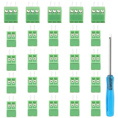 25 Stücke PCB Mount Screw Terminal Block, 5.08mm 2 Pin /5mm 3 Pin Schraubklemme Steckverbinder Terminalblöcke für Arduino DIY Projekte - Inklusive Schraubendreher - Grün