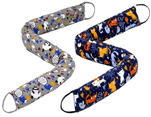 Weighted Door Draft Stopper, 2 Pack 90 cm Under Door Blocker, Bottom Of Door Window Air Noise Light Gap Filler, Saving Energy Cartoon Print Canvas Cotton 1.1Kg (Panda Cat)
