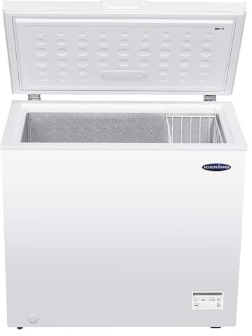 ICEKING CF197EW Chest Freezer, 198L Capacity, White, Counterbalanced Lid, Wire Basket, Adjustable Thermostat, Energy Efficient – Ideal for Kitchen, Utility Room, Garage or Out Building