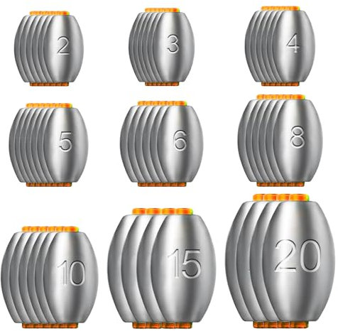 LAMEK 50 Stück Angelblei Set Angelgewichte Bleie Abnehmbare Fishing Blei 2-20g Dropshot Laufblei mit Stöpsel Grundblei Angelzubehör für Outdoor Stippfischen Grundangeln Fliegenfischen Hochseeangeln