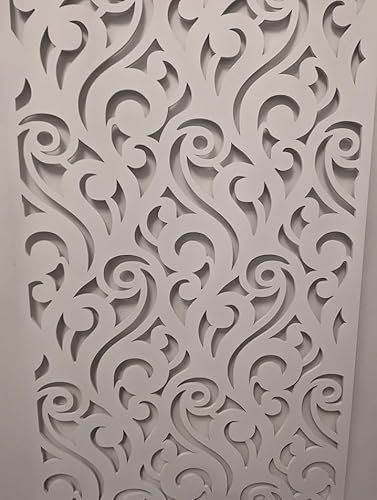 Wooden mesh Decorative Panel, Wall partition, Radiator Cover Grille, Cut-Outs, Kitchen Furniture, Laser Cut in 3mm Thick MDF (Size 1200mm x 620mm) Pattern Z2. Made in The UK. (Primed White)