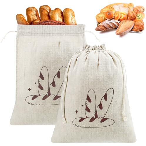 2 sacchetti per pane in lino con coulisse, per conservare freschezza, in lino, riutilizzabili, per pane, frutta e verdura (30 x 40 cm)