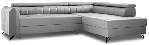 Sofnet Ecksofa Alice mit Schlaffunktion und Bettkasten, Wohnlandschaft mit einstellbare Kopfstützen, Couch, Sofa, Bettsofa, Schlafsofa (Grau (Paros 05), Ecksofa Rechts)