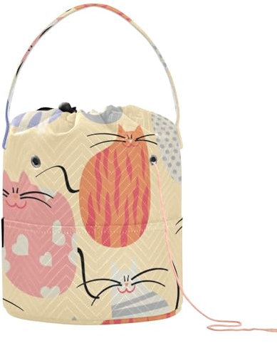 Niedliche Katzen-Animations-Garnbeutel, Garnhalter, Häkeln, mit Löchern, Aufbewahrungstasche für Strickset, Aufbewahrungs-Organizer
