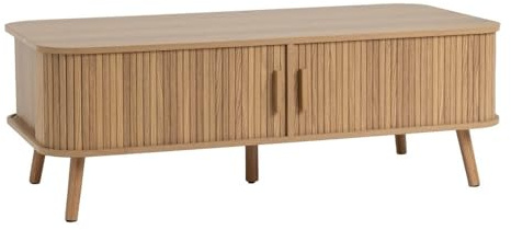 LOLAhome Mesa de Centro con 2 Puertas persiana enrollables de MDF Natural de 120x60x41 cm