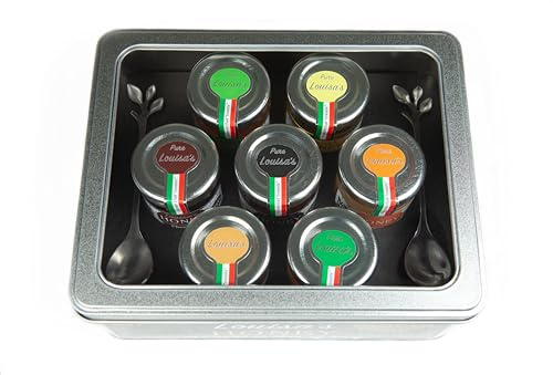 Louisa’s Honey Bee 7 Tinned Gift Set - 7 Award-Winning Italian Honeys in Mini 50g Jars with 2 Floral Spoons, Pure, Natural & Lab Tested. NON-GMO