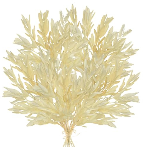 Briful 5 tallos de hojas de olivo artificiales de otoño, ramas de hojas de olivo artificiales de 14.6 pulgadas, plantas falsas de color crema suave para arreglos florales, decoraciones de otoño