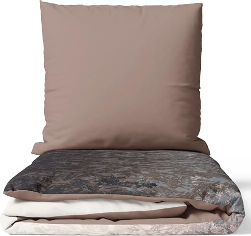Leonado Vicenti Renforcé Bettwäsche 100% Baumwolle 200x220 cm 80x80 cmFlorales Design Braun Beige Schwarz Set mit Verdecktem Reißverschluss Wendebettwäsche