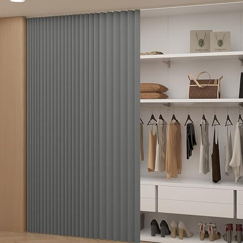 Koncey Staubdichte Regal Vorhang, Schrankvorhänge für Offenen Schrank, Privatsphäre Kleiderschrank Vorhang mit Gleitschienen(Grau,W 150-180 x 250 cm)
