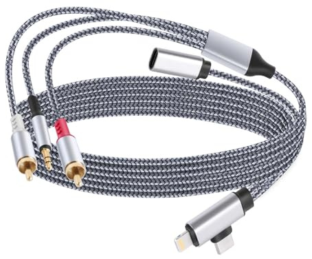 Lightning/USB Typ C auf 2 Cinch Aux Kabel 2.2M,Cinch-/AUX-Kabel mit Ladefunktion，Für Lightning/USB Typ C-Schnittstelle，Kompatibel mit iPhone/Huawei/Samsung Galaxy/Google Pixel/TV, MP3, Lautsprecher