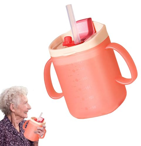 JISRKP Sippy Cup for Adults, Non Spill Cups for Elderly, Beakers for Elderly with Handle and Straw, Adult Drinking Cup for Elderly Non Spill for Disabled Patients and Pregnant Women (280 ml)