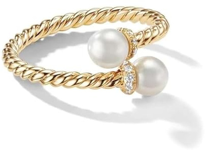 Double Perles Ouvert Bande Tordue Déclaration Bagues Pour Les Femmes Délicat Brillant Cz Grande Perle Ronde Ajustable Doigt Envelopper Bague Promesse Fiançailles Mariage Empilement Bijoux Extensible