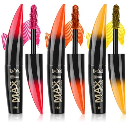 MKNZOME 3 Farben Mascara Wimperntusche Schminke, 15ml Wimperntusche Wasserfest Bunte Mascara Rosa Gelb Orange, Augen Make-Up, Verlängernd, Volumengebend