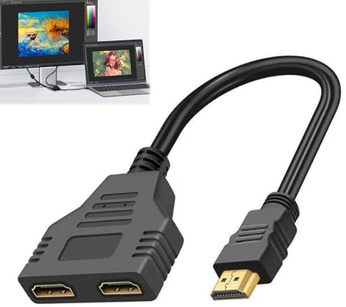 Rallonge HD-1 Cable, Switch HD-1, Splitter Double Voies - Répartiteur 1 Entrée 2 Sorties - Répartiteur de Câble pour HDTV HD, LED, Moniteur LCD et Projecteurs, Adaptateur pour Étendre 2 Moniteurs